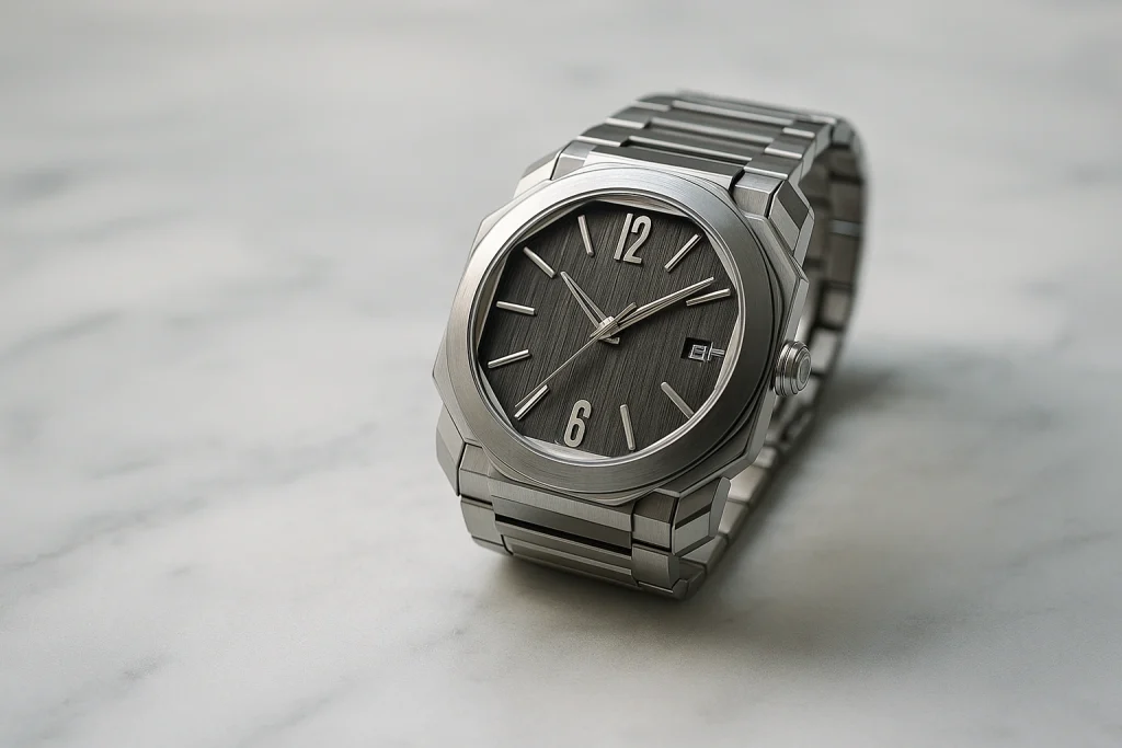 ブルガリの時計を思わせる高級感あるデザインを映した上品な雰囲気の腕時計イメージ