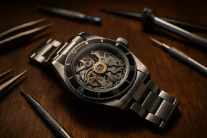 チューダーのオーバーホールとムーブメント載せ替えをイメージした高級時計の写真