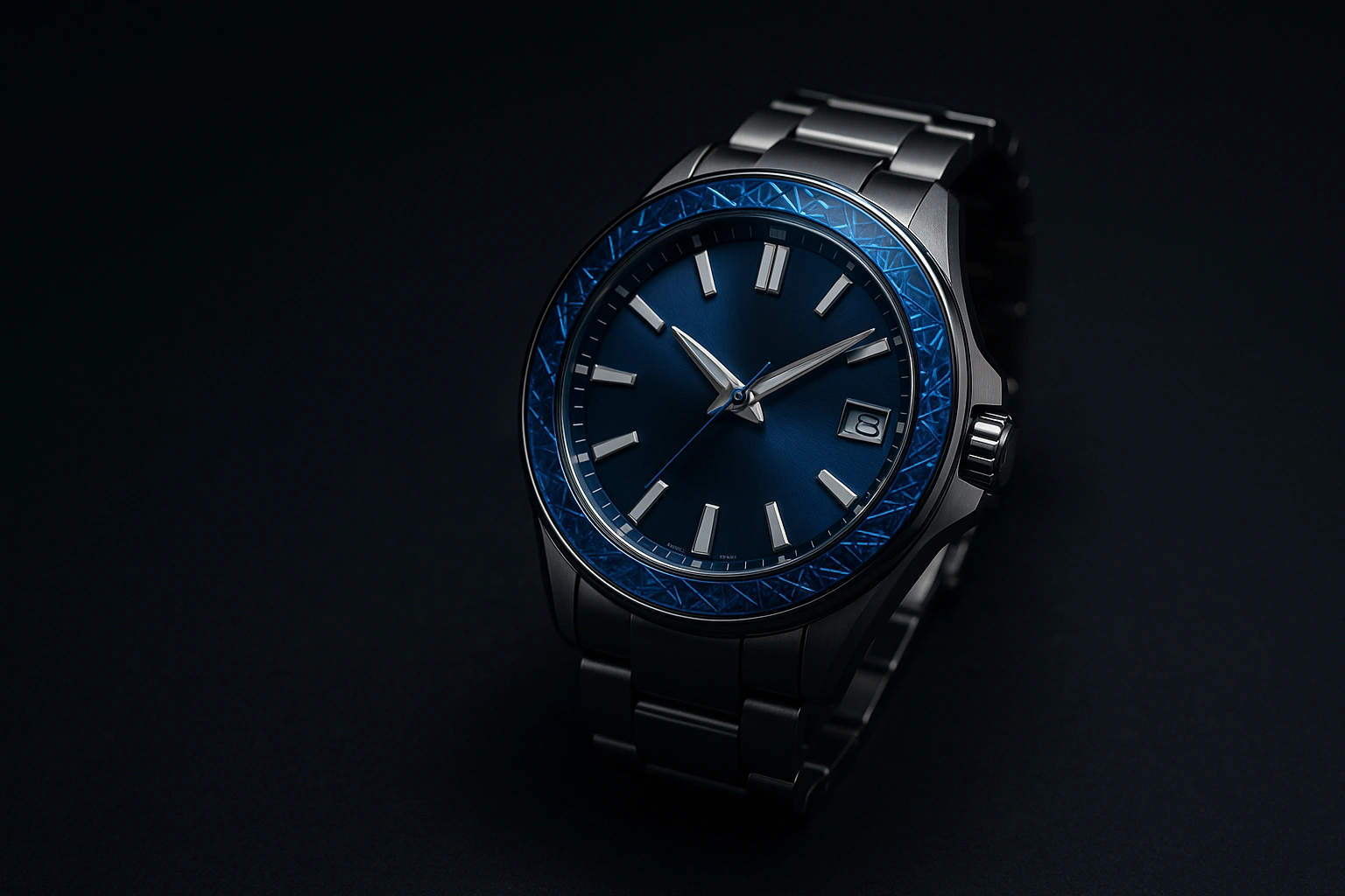 青く輝く江戸切子風のベゼルを持つオシアナスの江戸切子腕時計のイメージ