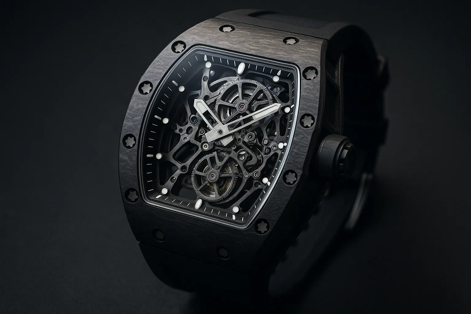 リシャールミルの代表的なトノー型モデルをイメージした高級スポーツウォッチの写真