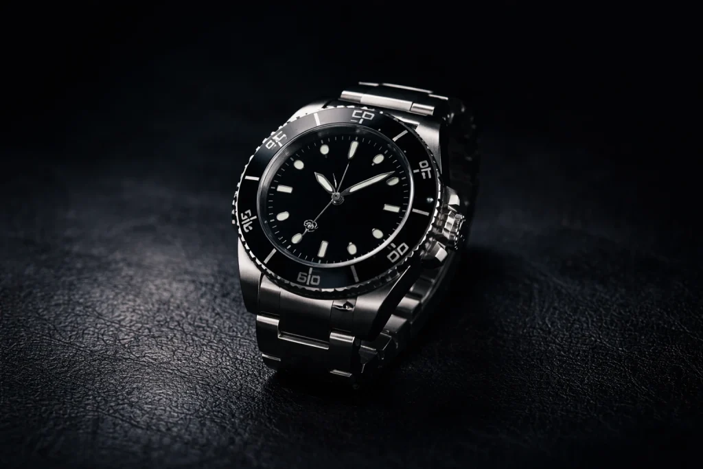 サブマリーナーノンデイトの代表的なデザインを表現した高級ダイバーズウォッチのイメージ